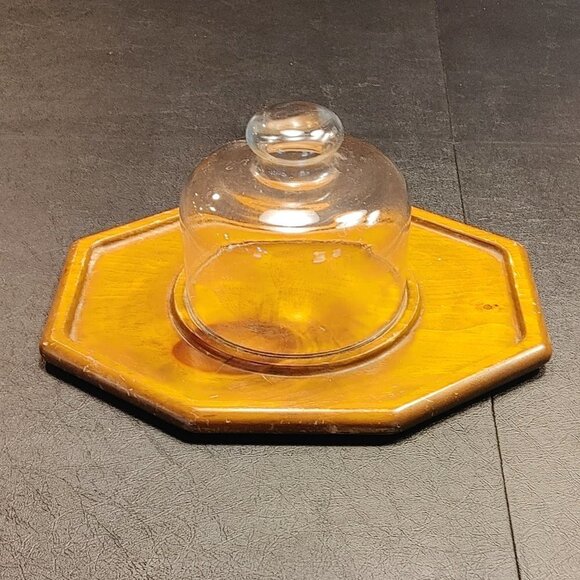 Vintage Teakwood Charcuterie Cheese Board with Glass Cloche - Picture 2 of 7
